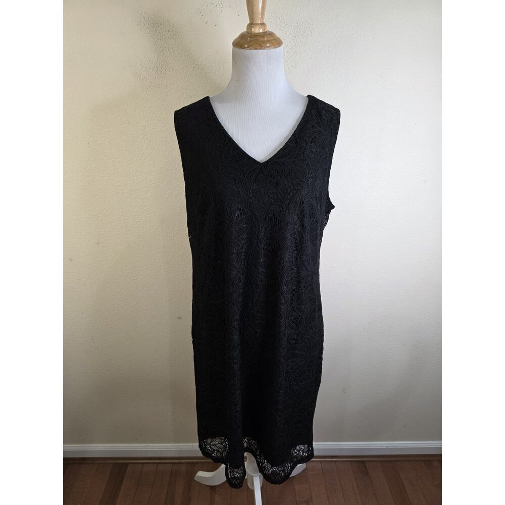 Liz Claiborne Women's Black Lace Sleeveless Shift Dress Size Petite Large PL